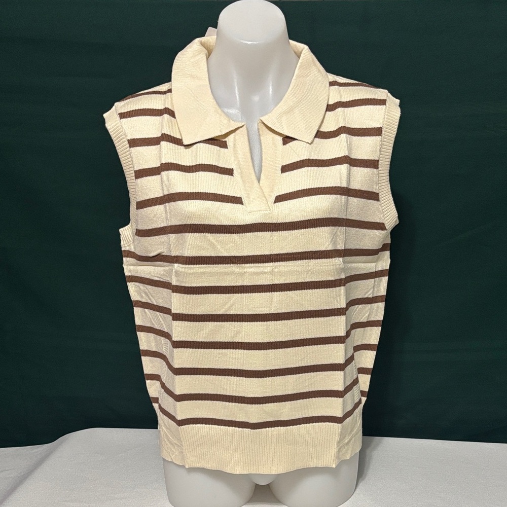 Striped Sleeveless Collared Top